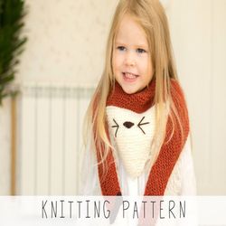 KNITTING PATTERN triangle scarf x Kids scarf knit pattern x Fox pattern x Shawl easy knitting pattern x Fox scarf