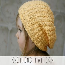 KNITTING PATTERN basic slouch x Easy slouch hat knit pattern x Beanie hat knit x Kids beanie knit hat x PDF pattern