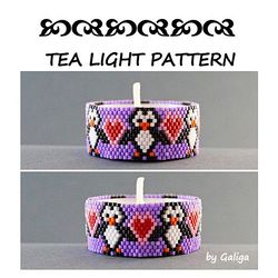 Penguins And Hearts Tea Light Holder Peyote Pattern Valentines Day Beading Love Seed Bead Candle Tealight Beaded Gifts