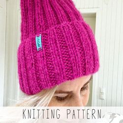KNITTING PATTERN classic ribbed hat x Chunky ribbed winter hat knit pattern x Beginner hat x Women's easy toque pattern