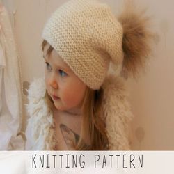 knitting pattern beginners hat x easy slouch hat knit pattern x kids winter hat x garter stitch hat pattern x toque
