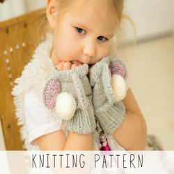 KNITTING PATTERN easy bunny wrist warmers x Fingerless gloves knit pattern x Easter knit pattern x Knit bunny mittens