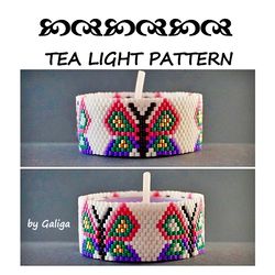 BUTTERFLY Tea Light Holder Peyote Pattern Butterflies Beaded Tealight Candle Cover Design Summer Beadwork Seed Bead DIY