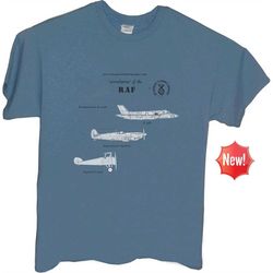 Airvolution - Sopwich Camel, Spitfire & F-35 Blueprint T-Shirt – 100 years of the RAF/ military t-shirt with blueprint d