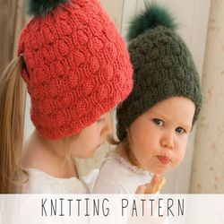 knitting pattern ponytail hat x girls hat knit pattern x beanie hat pattern x bun hat x kids winter hat x aran hat