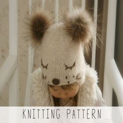 knitting pattern earflap hat knitting pattern, easy knit pattern, baby hat knit pattern, winter beanie knit pattern snow