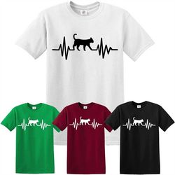Cat Heartbeat Lifeline T-Shirt Funny Kitten Kitty Cats Ladies Mens Top Tee