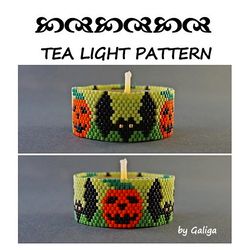 HALLOWEEN Tea Light Holder Peyote Pattern Pumpkin Beading Bat Design Beaded Candle Wrap Beadwork Spooky Seed Bead