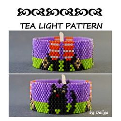 WITCH LEGS and BLACK CAT Halloween Tea Light Holder Peyote Pattern Beaded Candle Cover Seed Bead Tealight Autumn Design