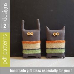 animal dolls sewing patterns pdf set 2 tutorials, cat and rabbit in striped sweaters, sweaters knitted patterns