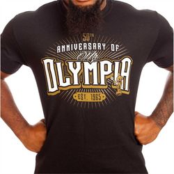 50th Anniversary Mr. Olympia T-Shirt Bodybuilding Activewear Exercise Gym Fitness Workout
