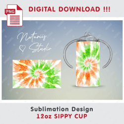 TIE-DYE Sublimation Design - Seamless Sublimation Template - 12 oz SIPPY CUP - Full Cup Wrap