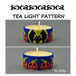 Tea Light Holder Peyote Pattern HALLOWEEN Pumpkin Beading Candle Wrap Beaded Tealight Cover Seed Bead Decor Beadwork