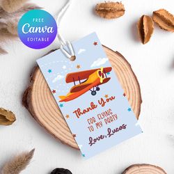 Airplane Favor Tag Birthday, Pilot Favor tag Canva Editable Instant Download