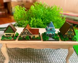 set of mini houses for puppet roombox. 1:12. dollhouse miniature.