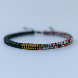 Bracelet for men handmade, Bohemian dark green beaded men's bracelet