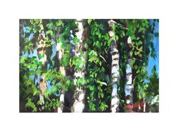 Birch Tree Art Birches Original Painting Landscape Artwork by OlivKan