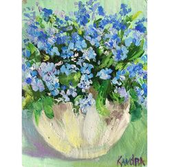 Bluebonnet Original Art Forget me nots Oil Painting Floral Artwork by OlivKan Art
