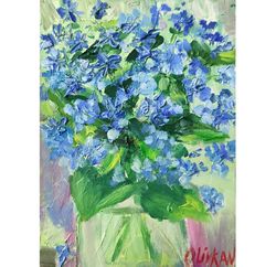 Forget me not Original Art Bluebonnet Oil Painting Floral Artwork by OlivKan Art