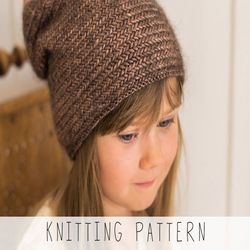 knitting pattern slouch hat x winter hat knit pattern x herringbone stitch pattern x kids hat pattern x pdf pattern