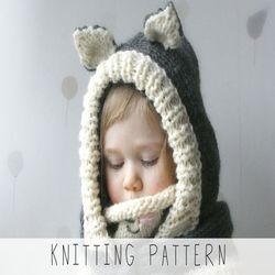 KNITTING PATTERN cat hood x Hooded cowl knit pattern x Knit cat x Kids animal hat x Kitten pattern x Winter snood