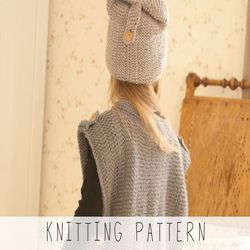 KNITTING PATTERN boys poncho x Kids poncho knit pattern x Easy poncho and slouch hat x Boys hat pattern x Beginners