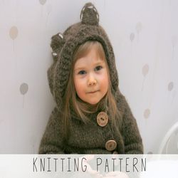 KNITTING PATTERN chunky hooded cardigan x Kids cardigan knit pattern x Knit bear x Hooded sweater x Animal sweater