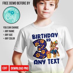 Personalize Chase Paw Patrol Birthday Shirt PNG Digital Instant Download