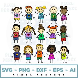 Stick Figures SVG, Stick Children SVG, Stick Boy Clipart, Stick Girl Png, School Children svg, Stick People, Cut File Cr