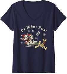Disney Mickey Minnie And Pluto Oh What Fun Christmas Sled V-Neck
