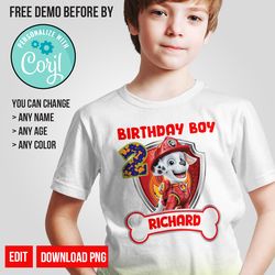 Personalize Marshall Paw Patrol Birthday Shirt PNG Digital Instant Download