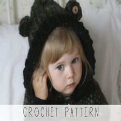 CROCHET PATTERN hooded cowl x Chunky kids hoodie pattern x Kids bear snood crochet pattern x Beginner crochet pattern