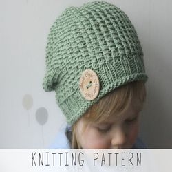 KNITTING PATTERN slouchy hat x Easy hat knit pattern x Boys hat pattern x Unisex hat x Free knitting pattern gift x Knit