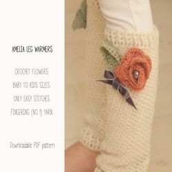 CROCHET PATTERN leg warmers x Kids leggings crochet pattern with flower x Cuffs pattern x Girls leg warmers crochet