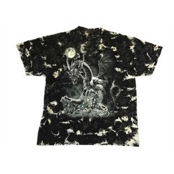 Dragon skulls all over print t shirt, Vintage tye die  black gothic metal wild band tee