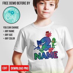 Personalize PJ Masks Birthday Shirt, Catboy PJ Masks PNG Digital Instant Download