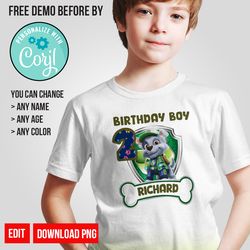 Personalize Rocky Paw Patrol Birthday Shirt Digital Instant Download