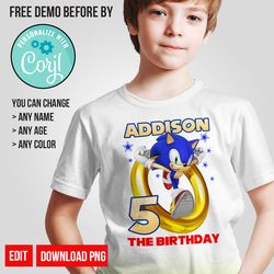 Personalize Sonic Birthday Shirt Digital Instant Download