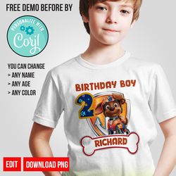 Personalize Zuma Paw Patrol Birthday Shirt Digital Instant Download