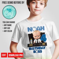 Personalize Baby Boss Birthday Shirt PNG Digital Instant Download