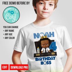 Personalize Baby Boss with Crown Birthday Shirt PNG Digital Instant Download