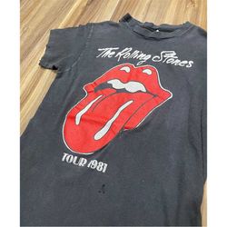 Small Vintage 80s The Rolling Stones Tongue 1981 Tour T Shirt Black Screen Hanes