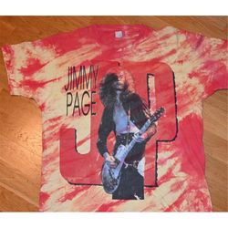 1980's jimmy page / led zeppelin vintage rare tie-dye concert tour original rock band tee t-shirt (l/xl) x-large 70's 80