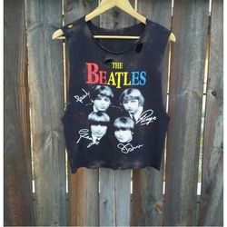 crop top / the beatles tshirt / muscle top / band tee / music festival / long armholes / rocker tee / distressed / class
