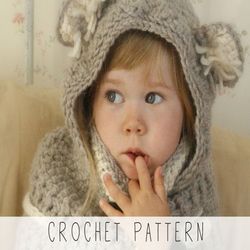 CROCHET PATTERN hooded cowl Koala x Koala crochet pattern x DIY koala costume x Winter scoodie pattern x Kids hoodie