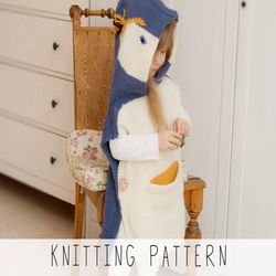 knitting pattern hooded penguin poncho x kids poncho knit pattern x halloween costume x knit animal x toddler hooded