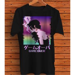 Japanese Vaporwave Sad Anime Girl Game Over Indie Graphic T-Shirt