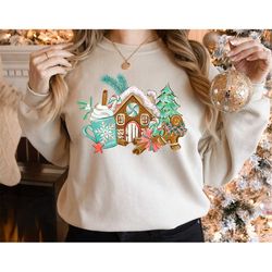 Cute Christmas Gingerbread House Sweatshirt | Christmas Sweatshirts for Women| Women's Christmas Sweatshirt