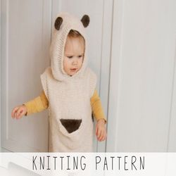 KNITTING PATTERN bear cub hooded poncho x Baby poncho knit pattern x Toddler hooded poncho knit pattern x Kids poncho