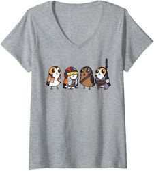 Womens Star Wars Cute Porgs Dressed As Characters Portrait V-Neck